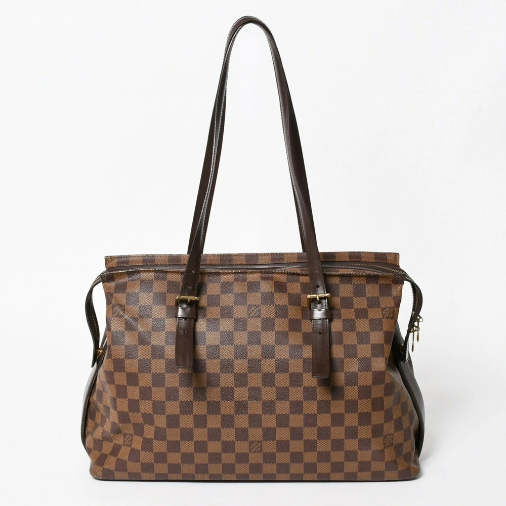 LOUIS VUITTON Chelsea Tote Bag Damier Ebene Brown Canvas Brown